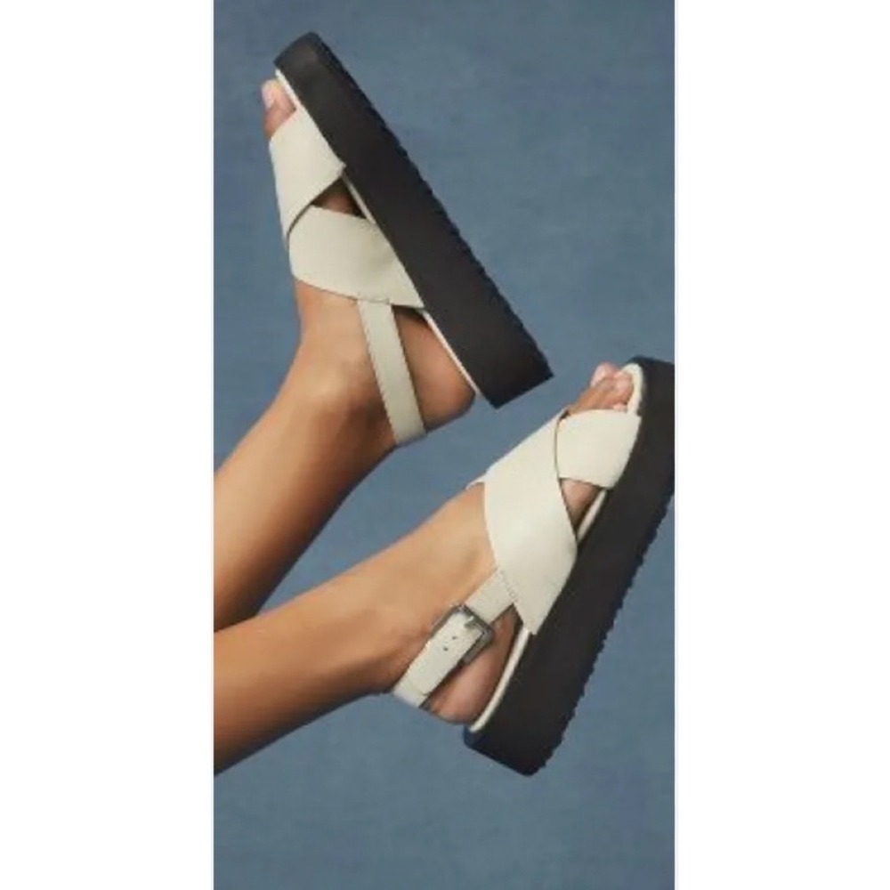 Maeve The Chrissy Platform Sandals Anthropologie Woven Crisscross Cream Size 37